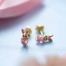 Prins & Prinsesse - Øredobber i sølv med rosa zirkonia kanin thumbnail