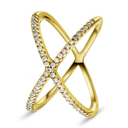Pan Jewelry - Ring X i forgylt sølv med zirkonia