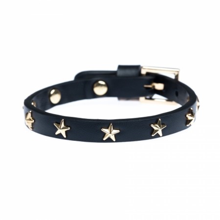Dark Leather Star Stud Bracelet Mini Black w/Gold