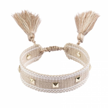 Dark Woven friendship armeband w/stud Sand
