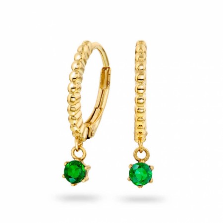 Pan Jewelry - Øreringer i forgylt sølv med grønn zirkonia