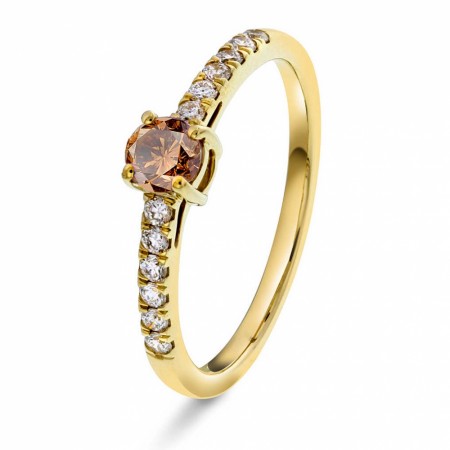 Pan Jewelry - Ring i gull med 0,19 ct diamant og champagne granat