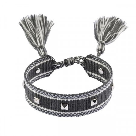 Dark Department - Woven Friendship Bracelet W/Stud, Dark Grey