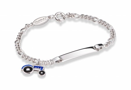 Pia & Per - ID-armbånd i sølv, Blå traktor