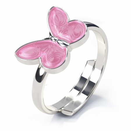Pia & Per - Ring i sølv, Rosa sommerfugl