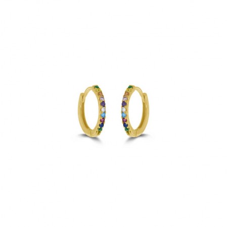 Pan Jewelry - Forgylte øreringer i sølv med farget zirkonia, 11 mm