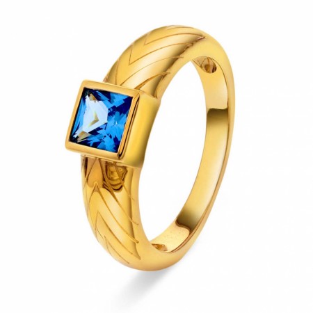 Pan Jewelry - Ring i forgylt sølv med blå zirkonia