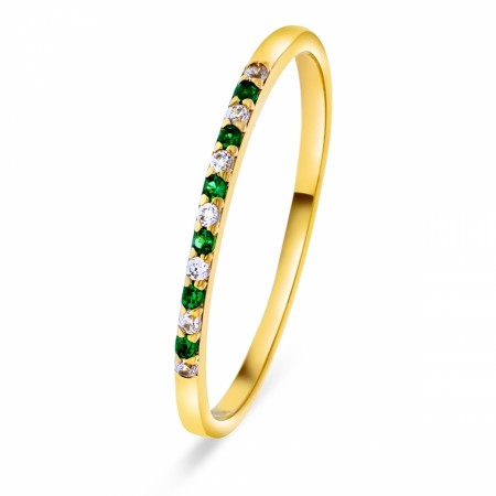 Arne Nordlie - Ring i gull med grønn og hvit zirkonia