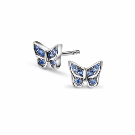 Pia & Per - Øredobber i sølv med sommerfugl, Blå