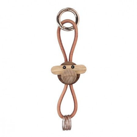 Kay Bojesen - Ape Nøkkelring i gull med naturlær, Teak/Limba