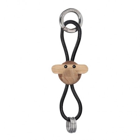 Kay Bojesen - Ape Nøkkelring i sølv med svart lær, Teak/Limba
