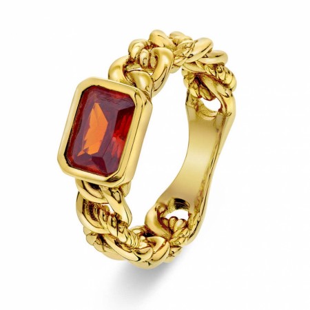 Pan Jewelry - Ring i forgylt sølv med rød zirkonia