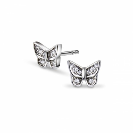 Pia & Per - Øredobber i sølv med sommerfugl, Hvit