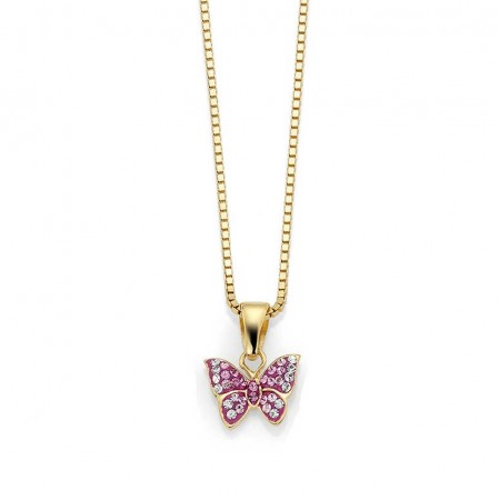 Gulldia - Smykke i forgylt sølv med rosa sommerfugl
