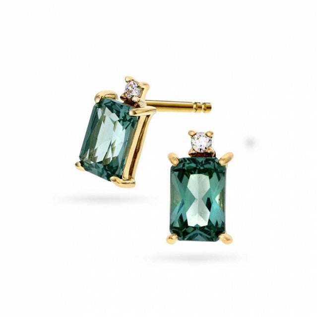 Øredobber i gull, grønn spinell