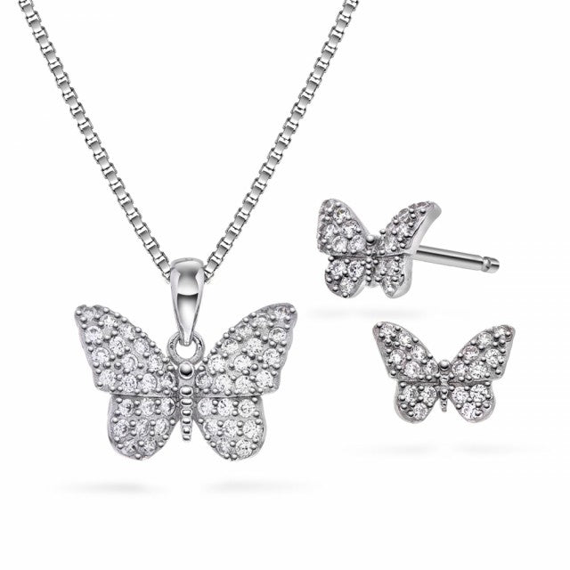 Smykkesett i sølv med zirkonia, Sommerfugl