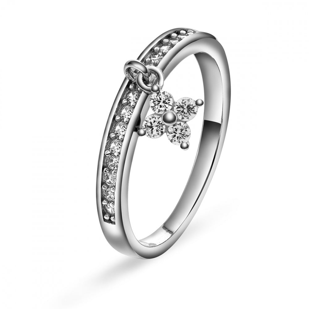 Ring i sølv med zirkonia, blomst