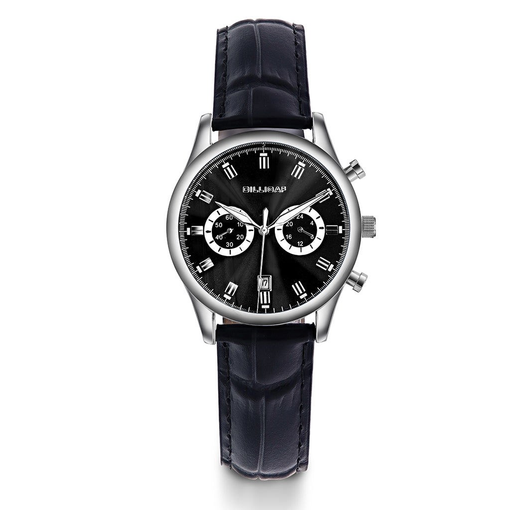 HERREKLOKKE MED SORT SKINNREM