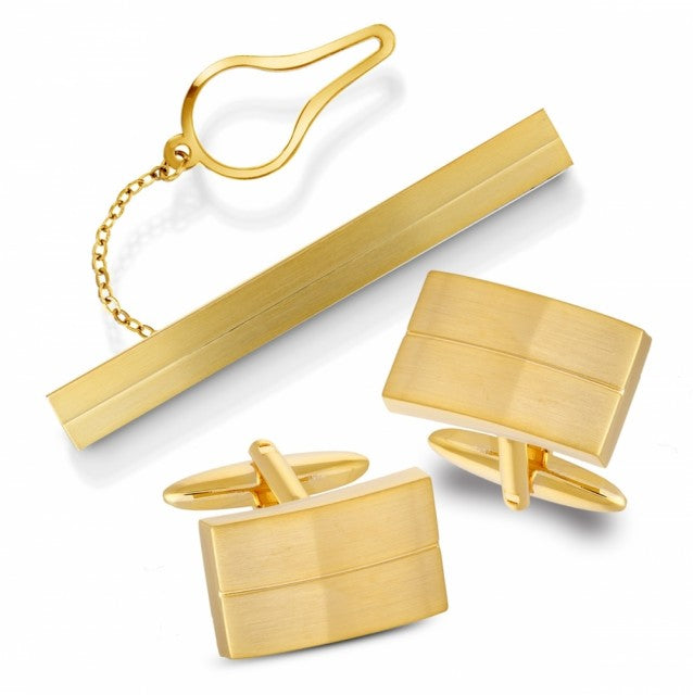 Sett med slipsnål og mansjettknapper, forgylt stål