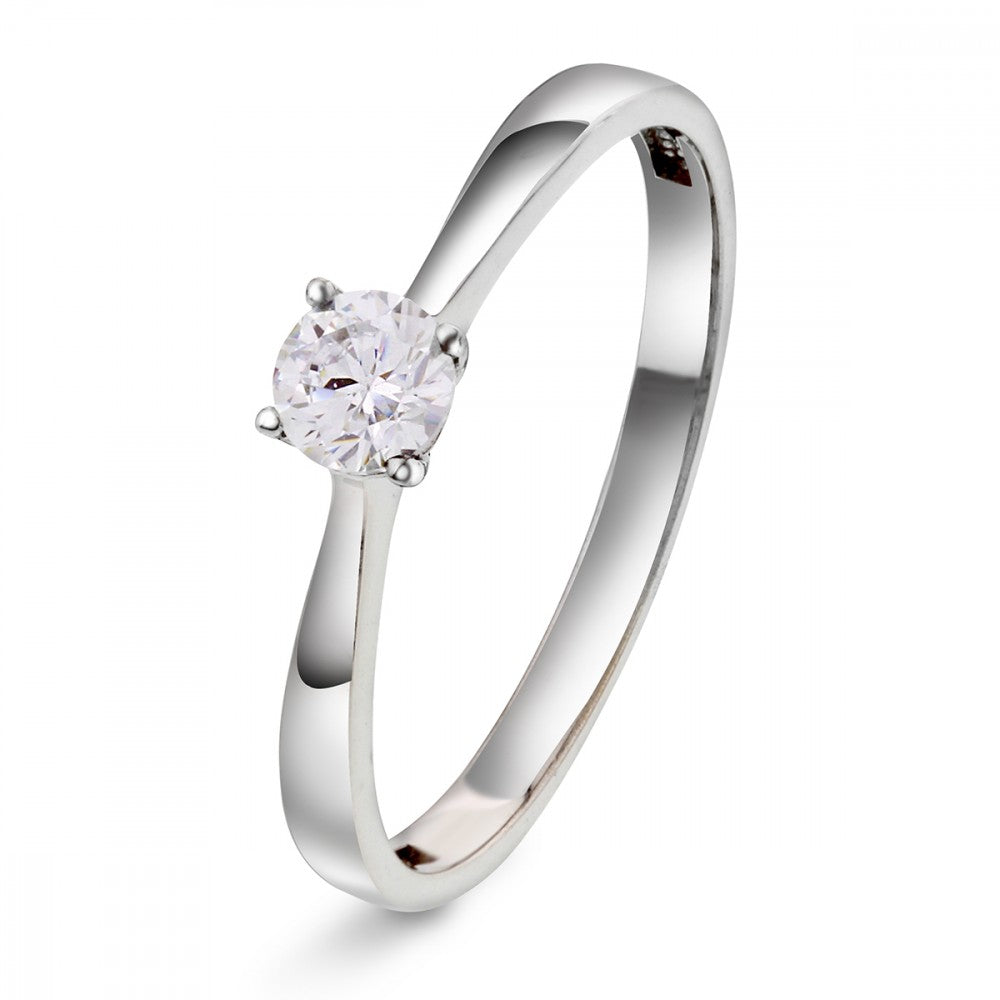 Solitaire Ring i hvitt gull med zirkonia