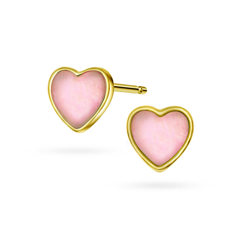 Prins & Prinsesse Øredobber i forgylt sølv med rosa perle, Hjerte