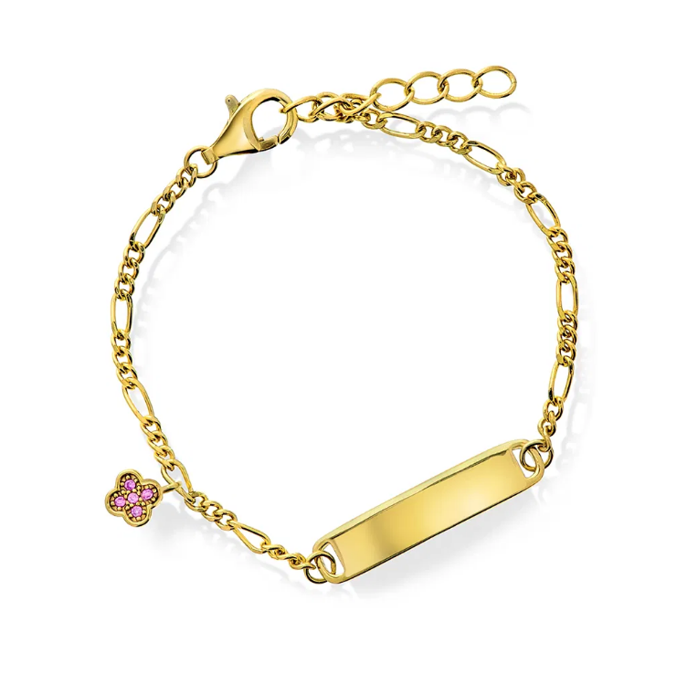 ID-ARMBÅND I SØLV MED ROSA KLØVER