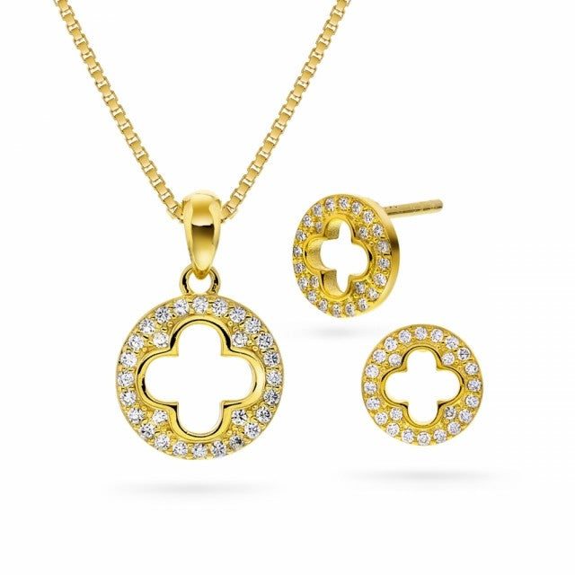 Smykkesett i forgylt sølv med zirkonia, Kløver