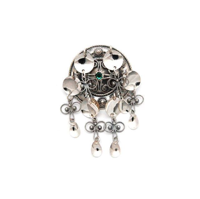 Fjordsylv Barnesølje med grønn stein, oksidert