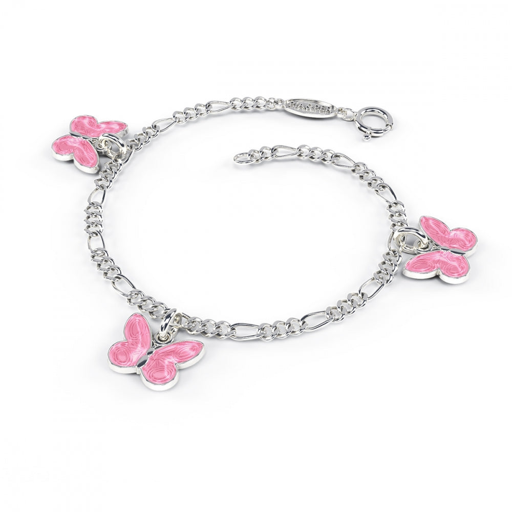 Armbånd i sølv med charms, Rosa Sommerfugl