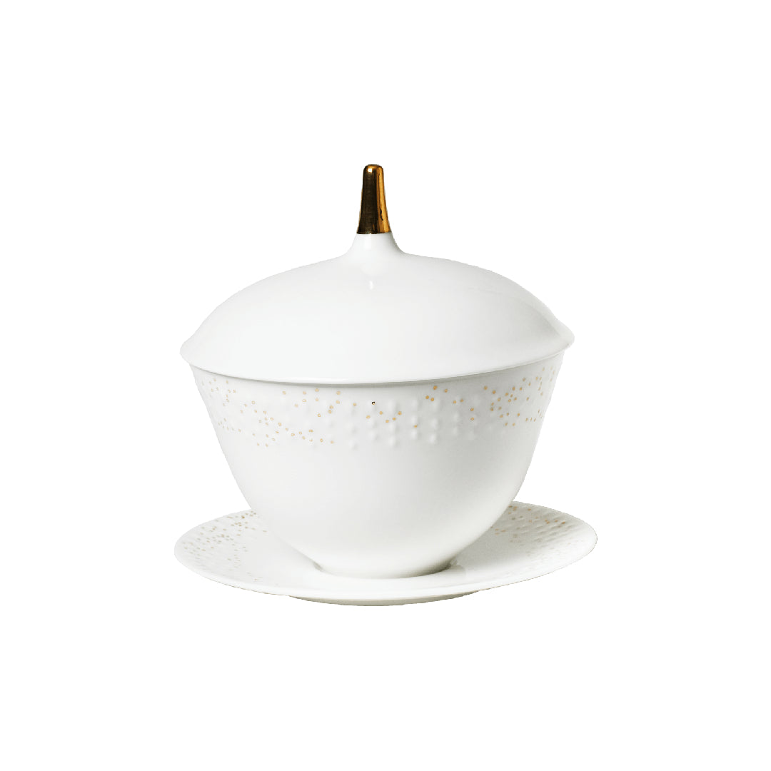 Lys sauseterrin med lokk, 14 cm