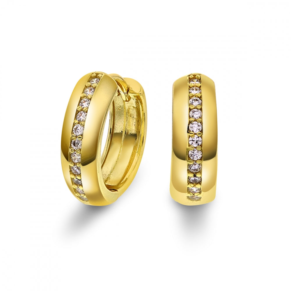 Øreringer i forgylt sølv med zirkonia, 15mm