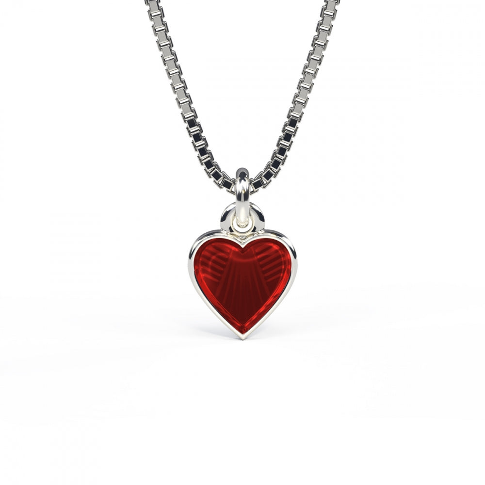 Halskjede i sølv 8 mm, Rødt hjerte
