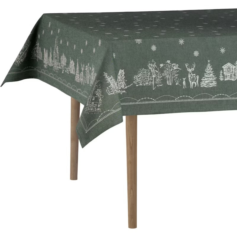 Wik & Walsøe Julemorgen damaskduk 140x240cm, hvit/grønn