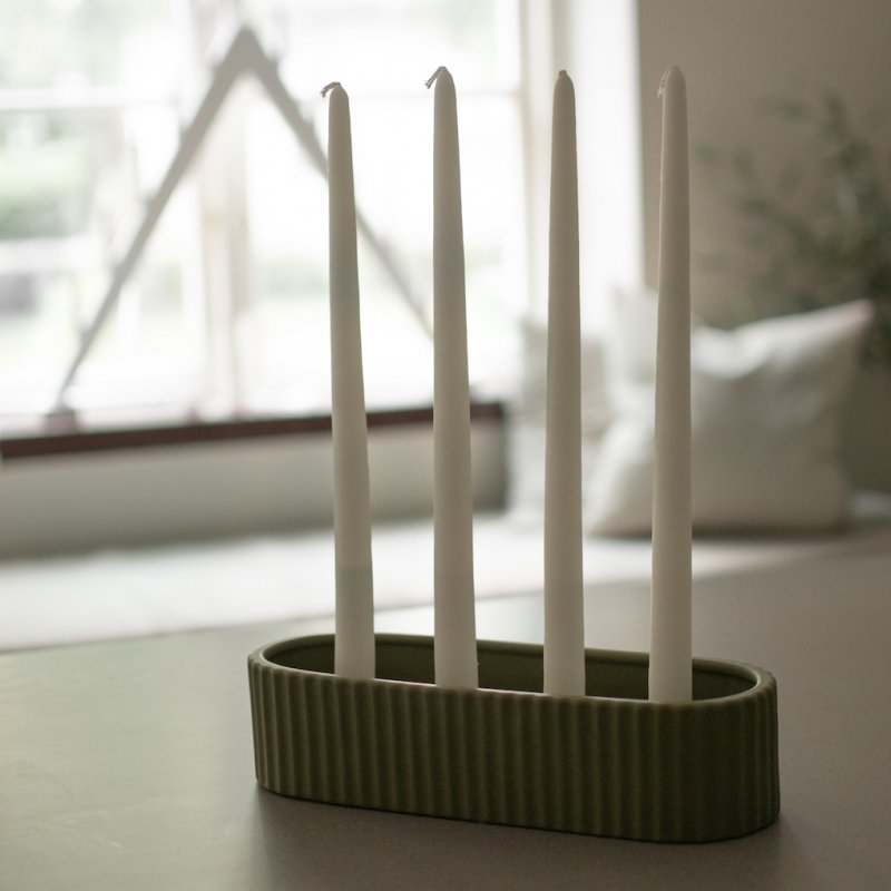 Stripe Candle Holder 30cm, Green
