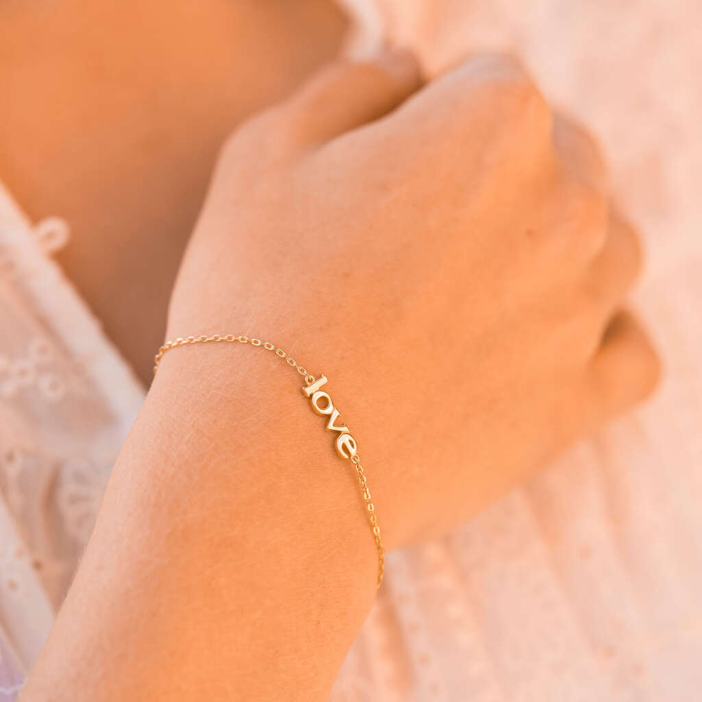 LOVE ARMBÅND I SØLV MED ROSENKVARTS