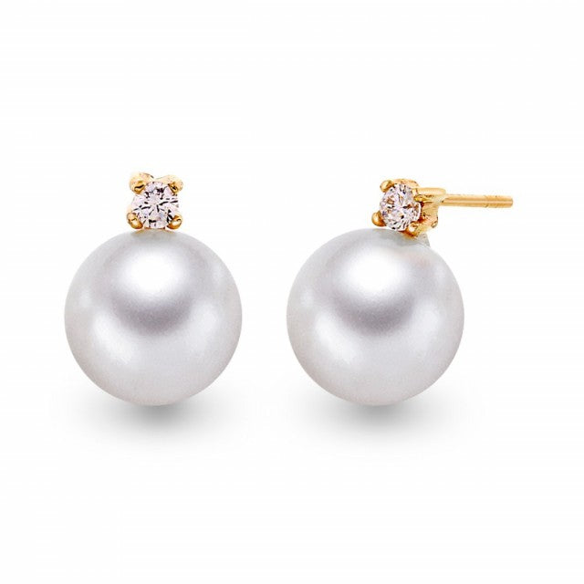 Øredobber i gull med perle og zirkonia
