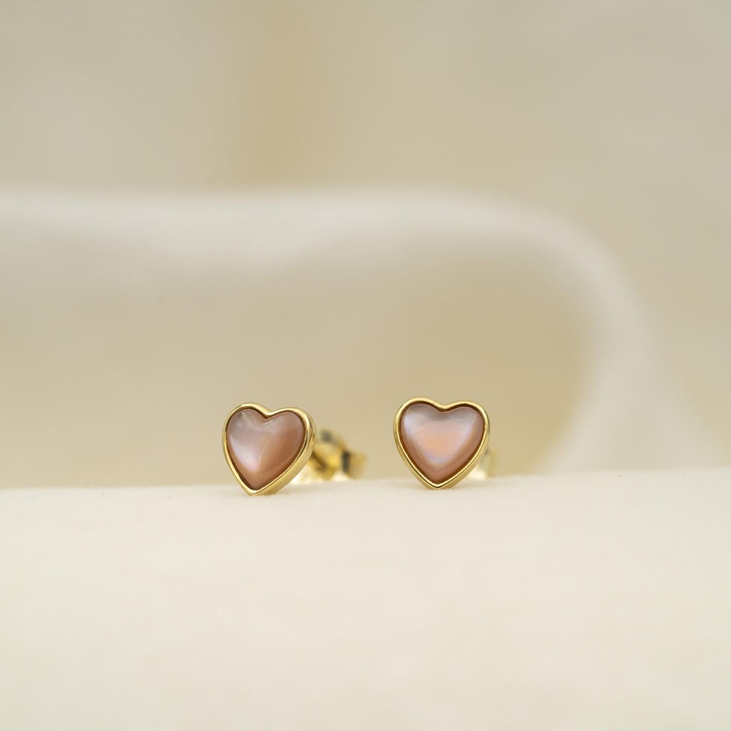 Prins & Prinsesse Øredobber i forgylt sølv med rosa perle, Hjerte