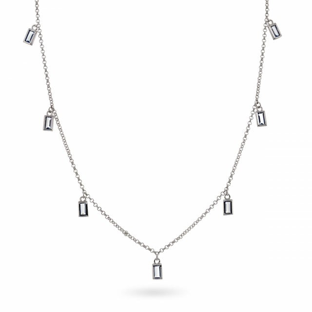 Halskjede i sølv med lys blå zirkonia, 40+5 cm