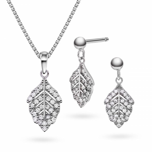 Smykkesett i sølv med zirkonia, Blad