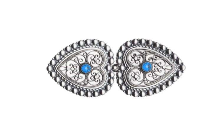 Fjordsylv Beltespenne til skinnlist med blå stein, oksidert