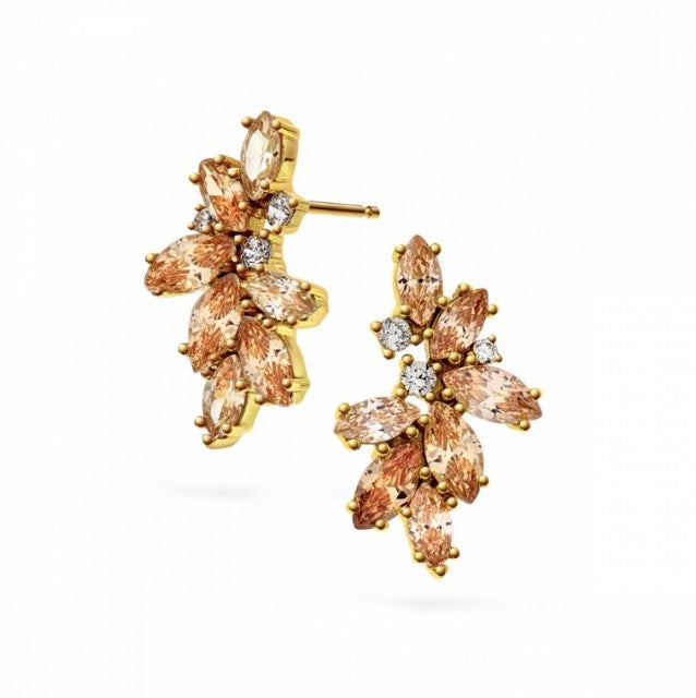 Novia Blad Øredobber i forgylt sølv med champagnefarget zirkonia