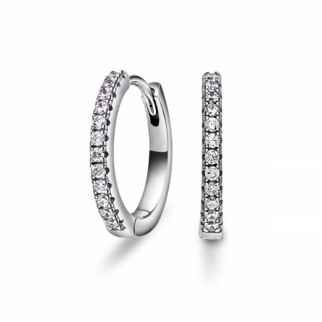 Øreringer i sølv med hvite zirkonia, 15mm