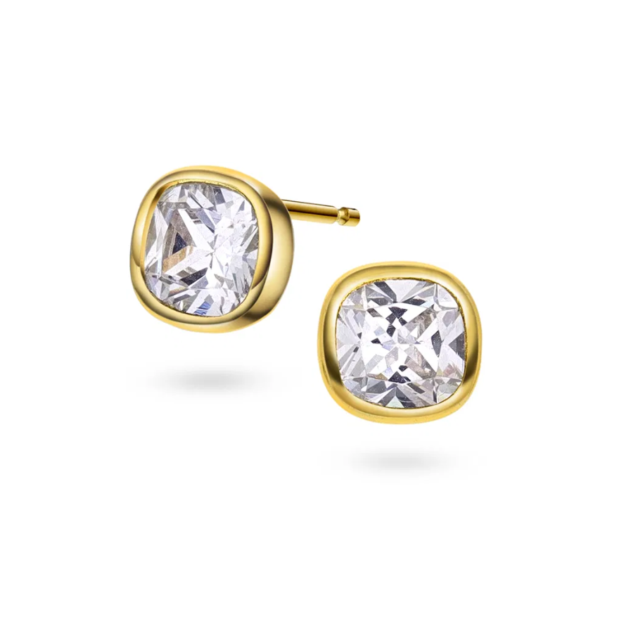 Øredobber i forgylt sølv med hvit zirkonia