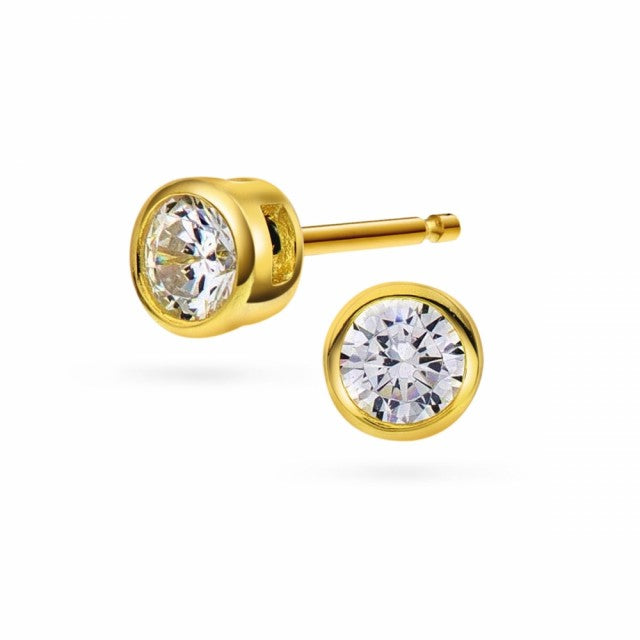 Øredobber i forgylt sølv med zirkonia, 5 mm