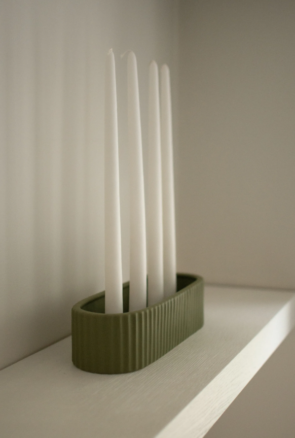 Stripe Candle Holder 30cm, Green