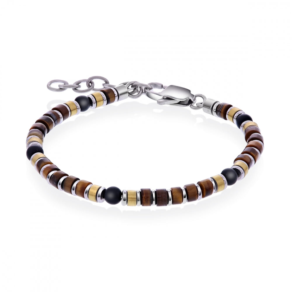Armbånd i stål, Svart onyx/tigerøye