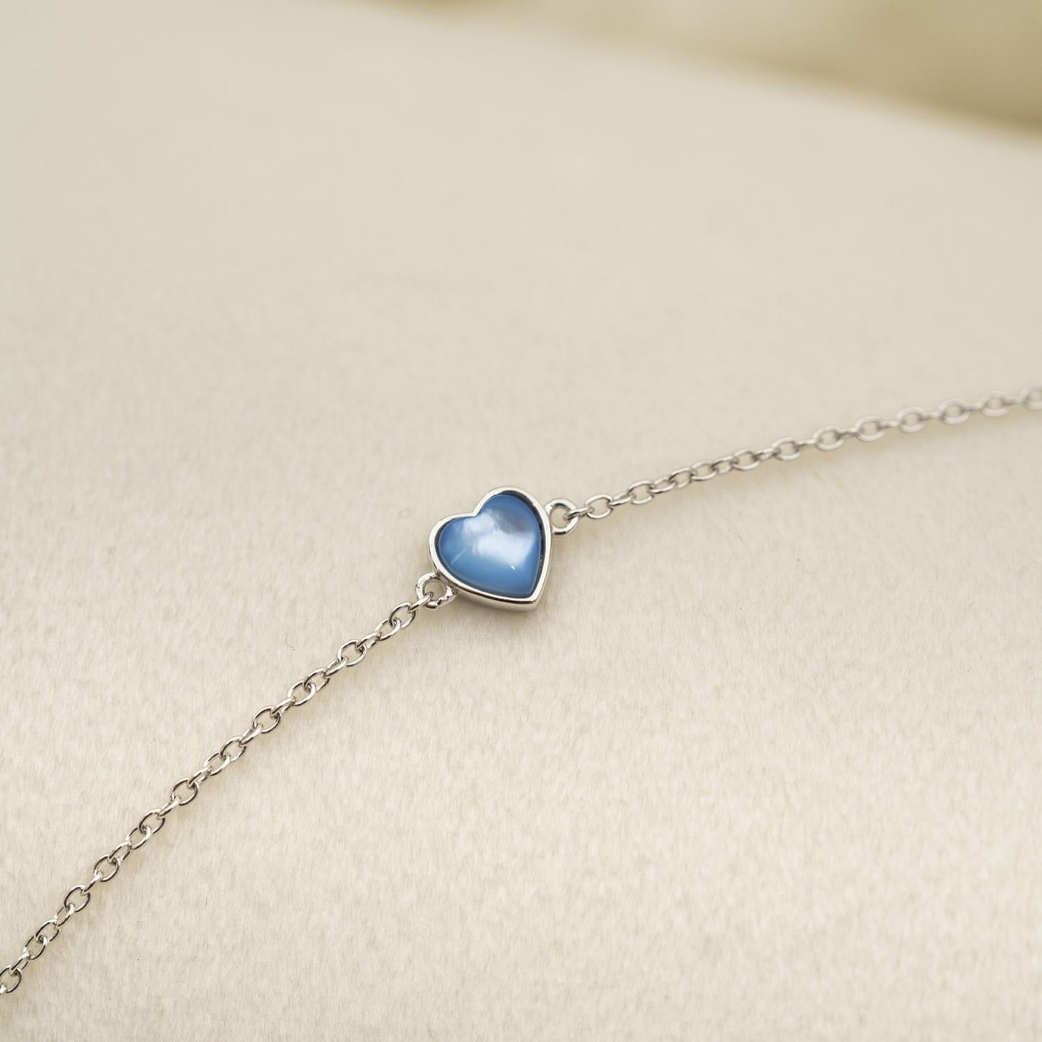 Prins & Prinsesse Armbånd i sølv med blått hjerte