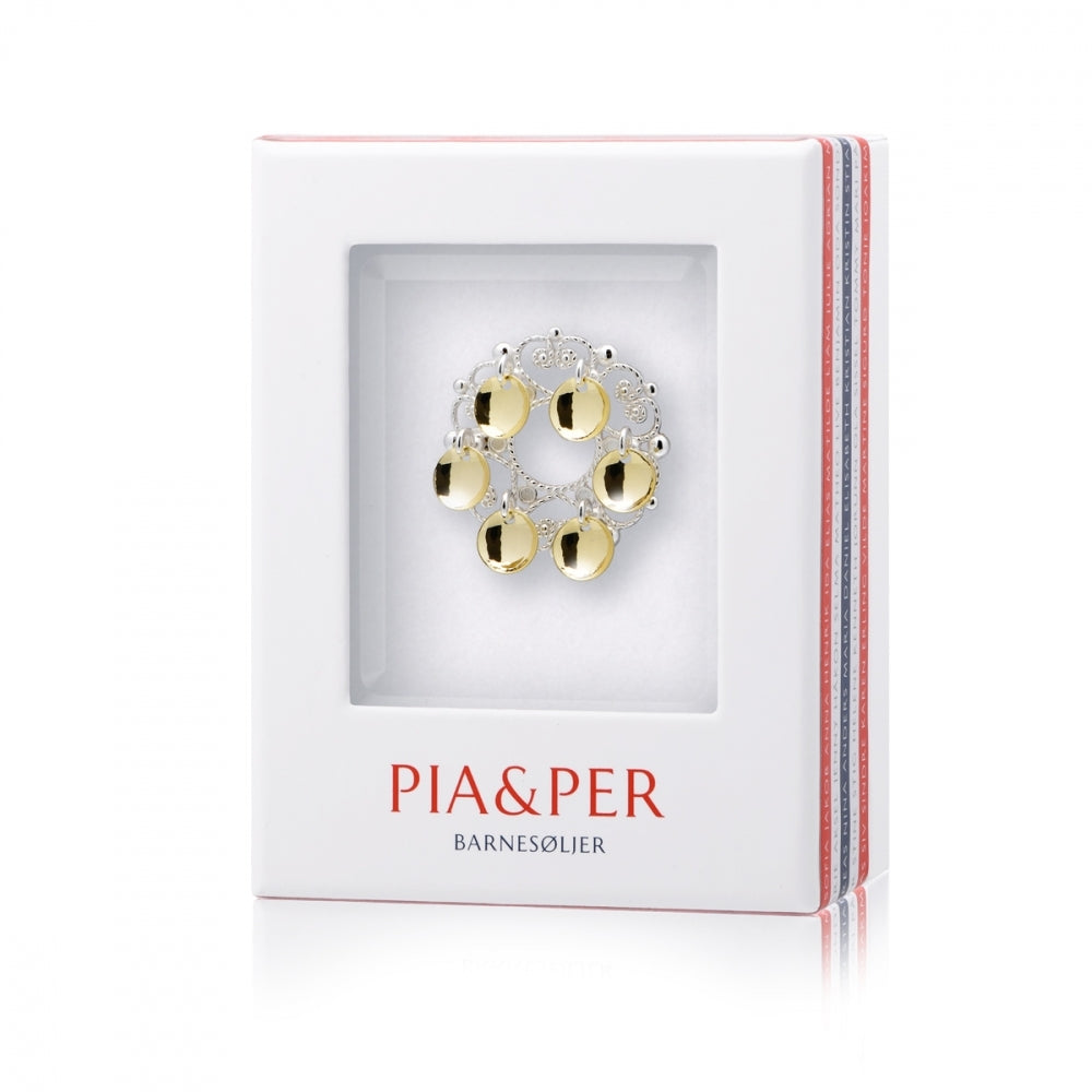 Pia & Per Barnesølje, hvit rosebunn m/forgylte løv