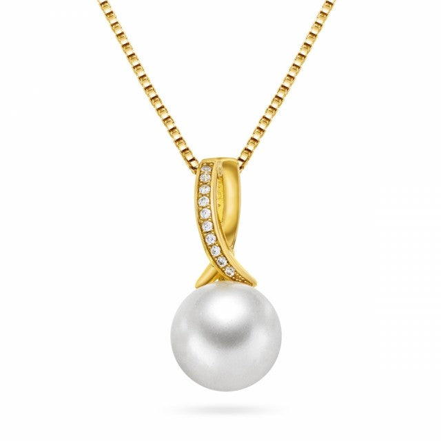 Smykke i sølv med perle og zirkonia