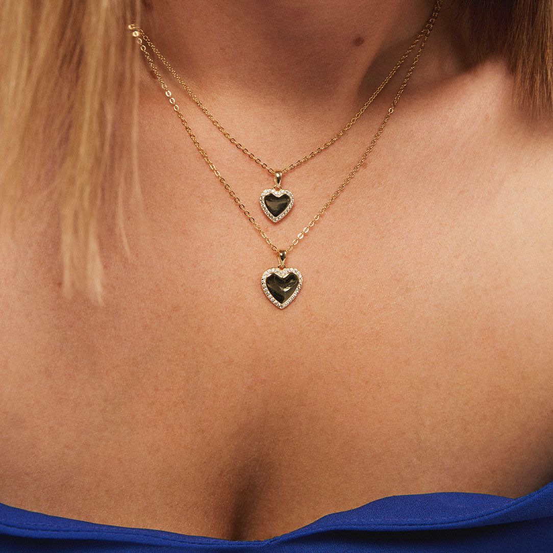 Smykke i sølv med zirkonia hjerte, 15 mm